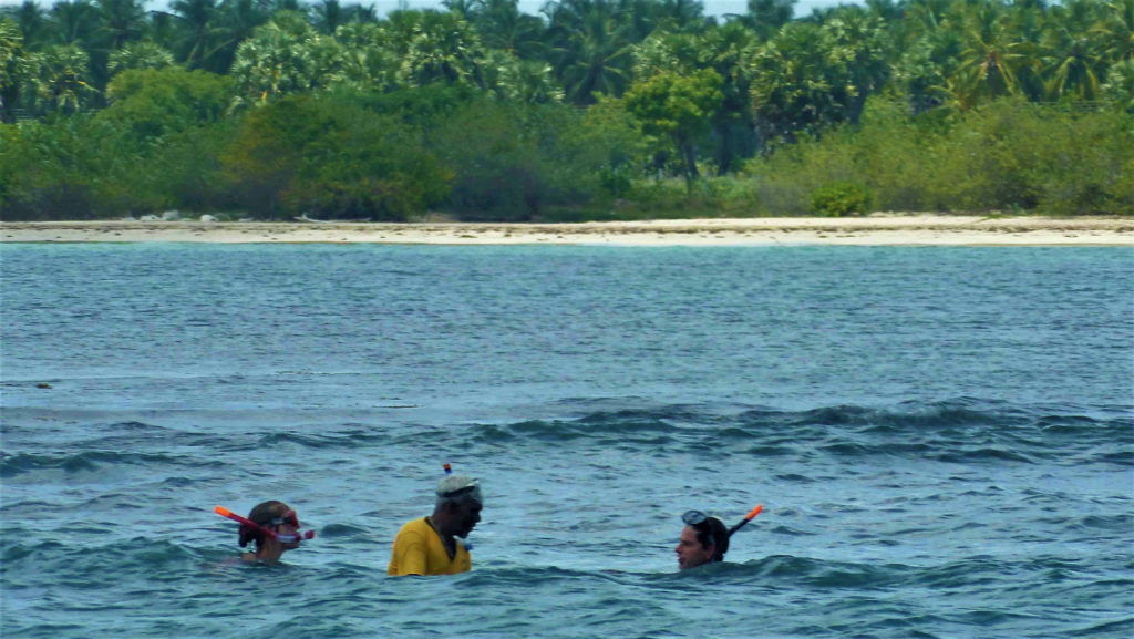 chaton, chatoune et guide dans la mer pour snorkeling au large de passekudah