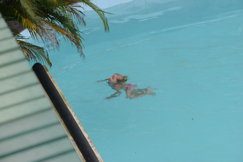 chatounette nage dans la piscine de notre guest-house à Unawatuna