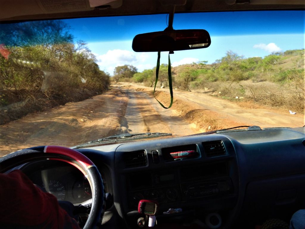 trajet en taxi-brousse entre sambave et ambilobe, vue depuis notre chauffeur sur la piste