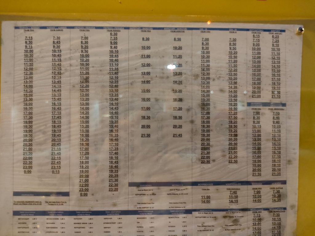 horaires bus local aéroport santorin