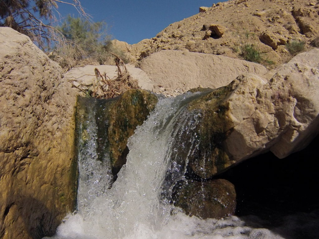 cascade dans Wadi Bin Hammad, source d'eau chaude en Jordanie