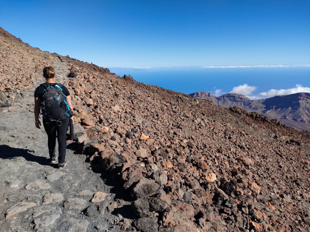chatoune marchant sur le sentier de roche volcanique du volcan Teide, Ténérife