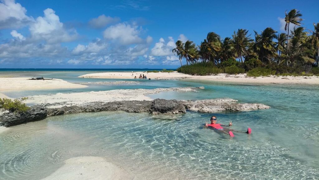 Chatoune dans les bassines du village de pêcheurs de Tikehau